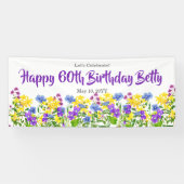 Waterverf Wild Flowers 60th Birthday Party Spandoek (Horizontaal)