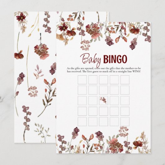 Waterverf Wild Flowers Baby Bingo Game Kaart Notitiekaartje (Voorkant / Achterkant)
