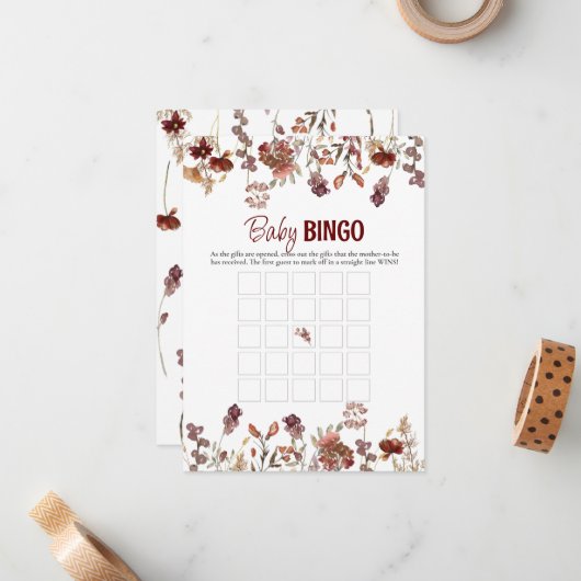 Waterverf Wild Flowers Baby Bingo Game Kaart Notitiekaartje (Voorkant / Achterkant in situ)