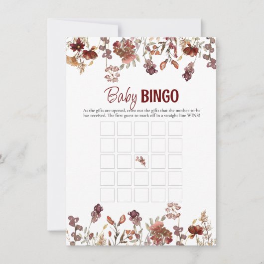 Waterverf Wild Flowers Baby Bingo Game Kaart Notitiekaartje (Voorkant)