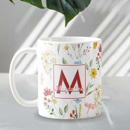 Waterverf Wild Flowers Naam Floral Monogram Koffiemok