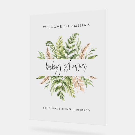 Waterverf Wild Foliage Baby shower Welkom Acryl Bord (Hoek)