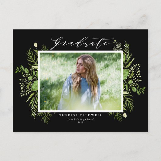 Waterverf Wild Foliage Black Foto Afstuderen Briefkaart (Voorkant)