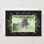 Waterverf Wild Foliage Black Foto Afstuderen Kaart (Voorkant)