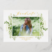 Waterverf Wild Foliage Foto Afstudeerfeest Folie Uitnodiging (Voorkant)