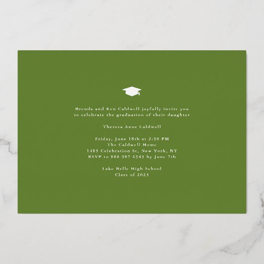 Waterverf Wild Foliage Foto Afstudeerfeest Folie Uitnodiging (Achterkant)