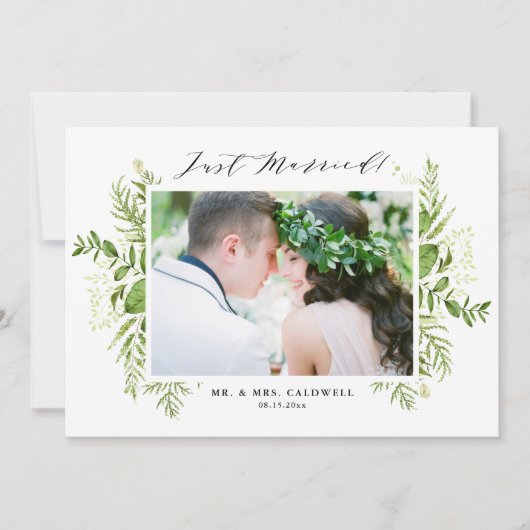 Waterverf Wild Foliage Horizontale Gewoon getrouwd Aankondiging (Voorkant)