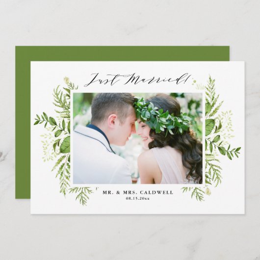 Waterverf Wild Foliage Horizontale Gewoon getrouwd Aankondiging (Voorkant / Achterkant)