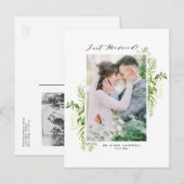 Waterverf Wild Foliage Lijst Foto gewoon gehuwd Aankondigingskaart (Voorkant / Achterkant)