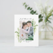 Waterverf Wild Foliage Lijst Foto gewoon gehuwd Aankondigingskaart (Staand voorkant)