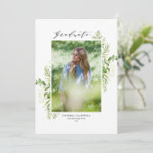 Waterverf Wild Foliage White Foto Afstuderen Kaart (Staand voorkant)