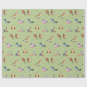 Waterverf Wild Forest Birds Green Cadeaupapier (Vlak)