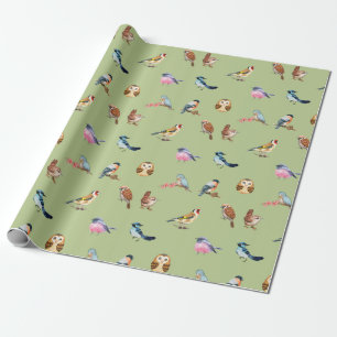 Waterverf Wild Forest Birds Green Cadeaupapier