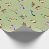 Waterverf Wild Forest Birds Green Cadeaupapier (Hoek)