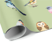 Waterverf Wild Forest Birds Green Cadeaupapier (Rol Hoek)
