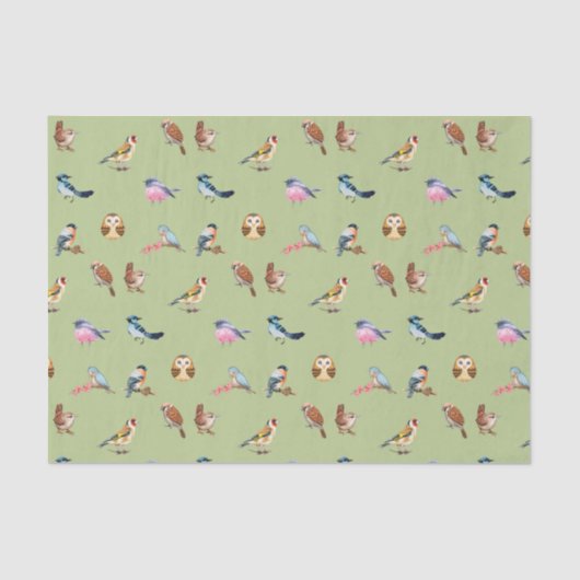 Waterverf Wild Forest Birds Green Tissuepapier (Voorkant)