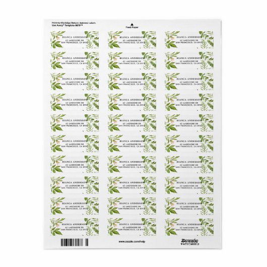 Waterverf Wild Green Foliage Address Label (Full Sheet)