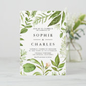Waterverf Wild Green Foliage Floral Wedding Kaart (Staand voorkant)