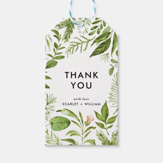 Waterverf Wild Green Foliage Hartelijk dank Cadeaulabel (Voorkant)