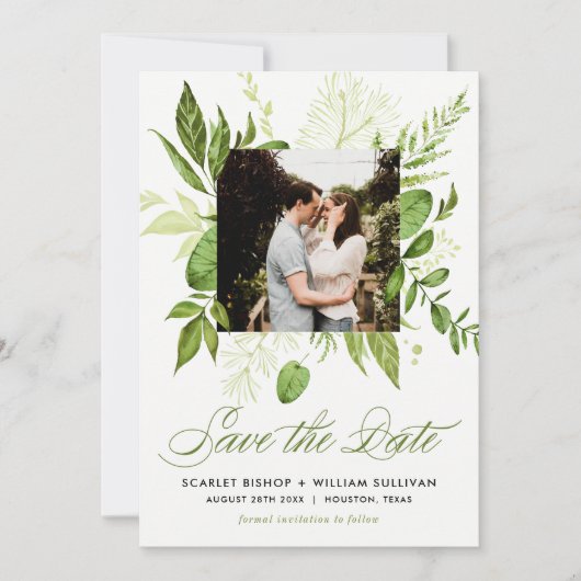 Waterverf Wild Green Foliage Photo Save the Date (Voorkant)