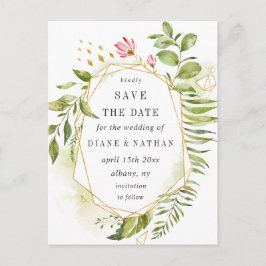 Waterverf Wild Green Foliage Photo Save the Date Aankondigingskaart