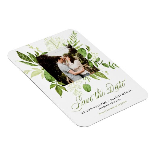 Waterverf Wild Green Foliage Photo Save the Date Magneet (Rechterzijde)