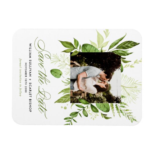 Waterverf Wild Green Foliage Photo Save the Date Magneet (Horizontaal)