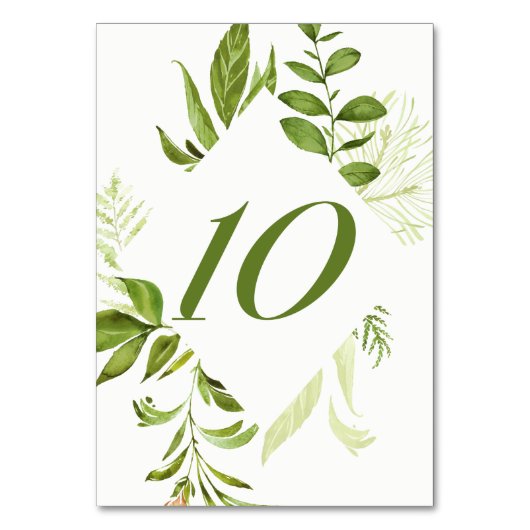 Waterverf Wild Green Foliage Table Number 10 Card Kaart (Voorkant)