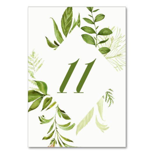 Waterverf Wild Green Foliage Table Number 11 Card Kaart (Voorkant)