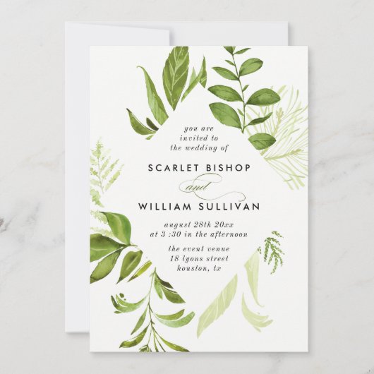 Waterverf Wild Green Foliage Weddenschap Kaart (Voorkant)
