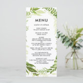 Waterverf Wild Green Foliage Wedding Menu Kaart (Staand voorkant)