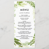 Waterverf Wild Green Foliage Wedding Menu Kaart (Voorkant)