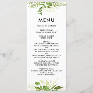 Waterverf Wild Green Foliage Wedding Menu Kaart II