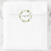Waterverf Wild Green Foliage Wedding Monogram Ronde Sticker (Tas)