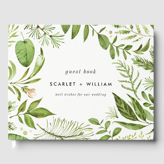 Waterverf Wild Green Foliage Wreath Wedding Gastenboek (Voorkant)