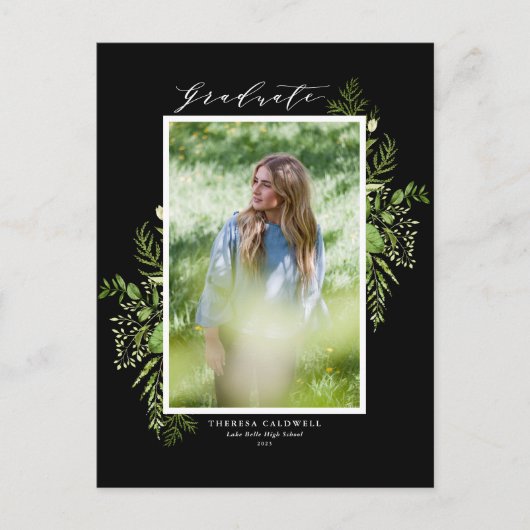Waterverf Wild Greenery Black Afstuderen Briefkaart (Voorkant)