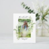 Waterverf Wild Greenery White Photo Afstuderen Briefkaart (Staand voorkant)