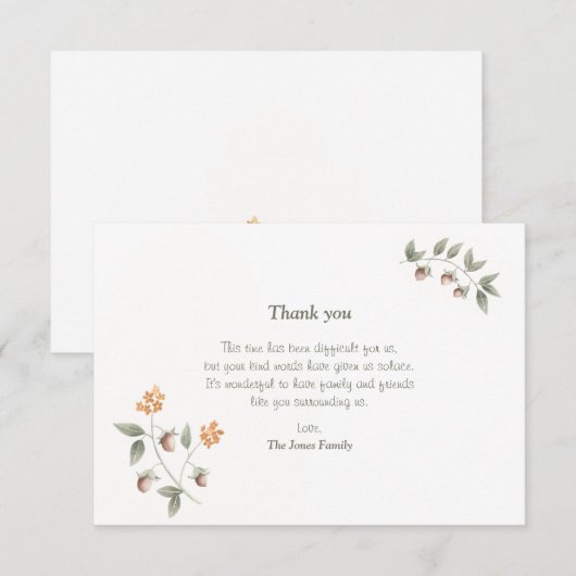 Waterverf Wild Hazel Sympathy Thank You Card Bedankkaart (Voorkant / Achterkant)