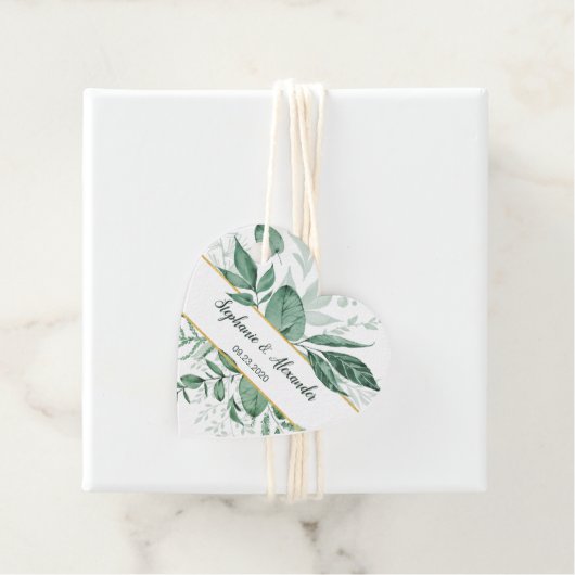 Waterverf Wild Leaves Hunter Green Wedding Bedankjes Labels (In situ)