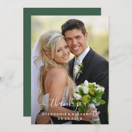 Waterverf Wild Leaves Hunter Green Wedding Bedankkaart (Voorkant / Achterkant)