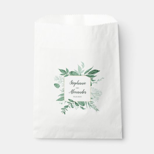 Waterverf Wild Leaves Hunter Green Wedding Bedankzakje (Voorkant)
