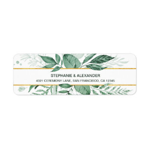 Waterverf Wild Leaves Hunter Green Wedding Etiket