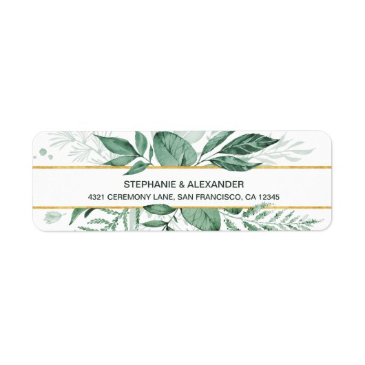 Waterverf Wild Leaves Hunter Green Wedding Etiket (Voorkant)