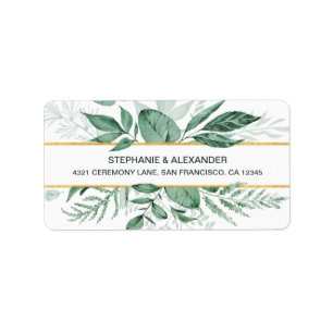 Waterverf Wild Leaves Hunter Green Wedding Etiket