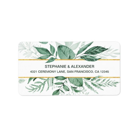 Waterverf Wild Leaves Hunter Green Wedding Etiket (Voorkant)