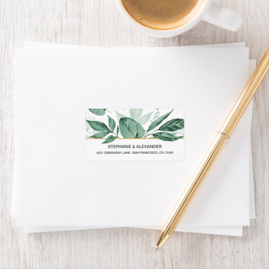 Waterverf Wild Leaves Hunter Green Wedding Etiket (Insitu)