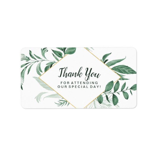 Waterverf Wild Leaves Hunter Green Wedding Etiket (Voorkant)