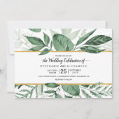 Waterverf Wild Leaves Hunter Green Wedding Kaart (Voorkant)