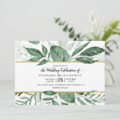 Waterverf Wild Leaves Hunter Green Wedding Kaart (Staand voorkant)