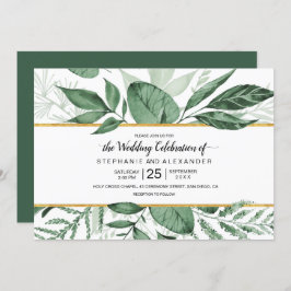 Waterverf Wild Leaves Hunter Green Wedding Kaart